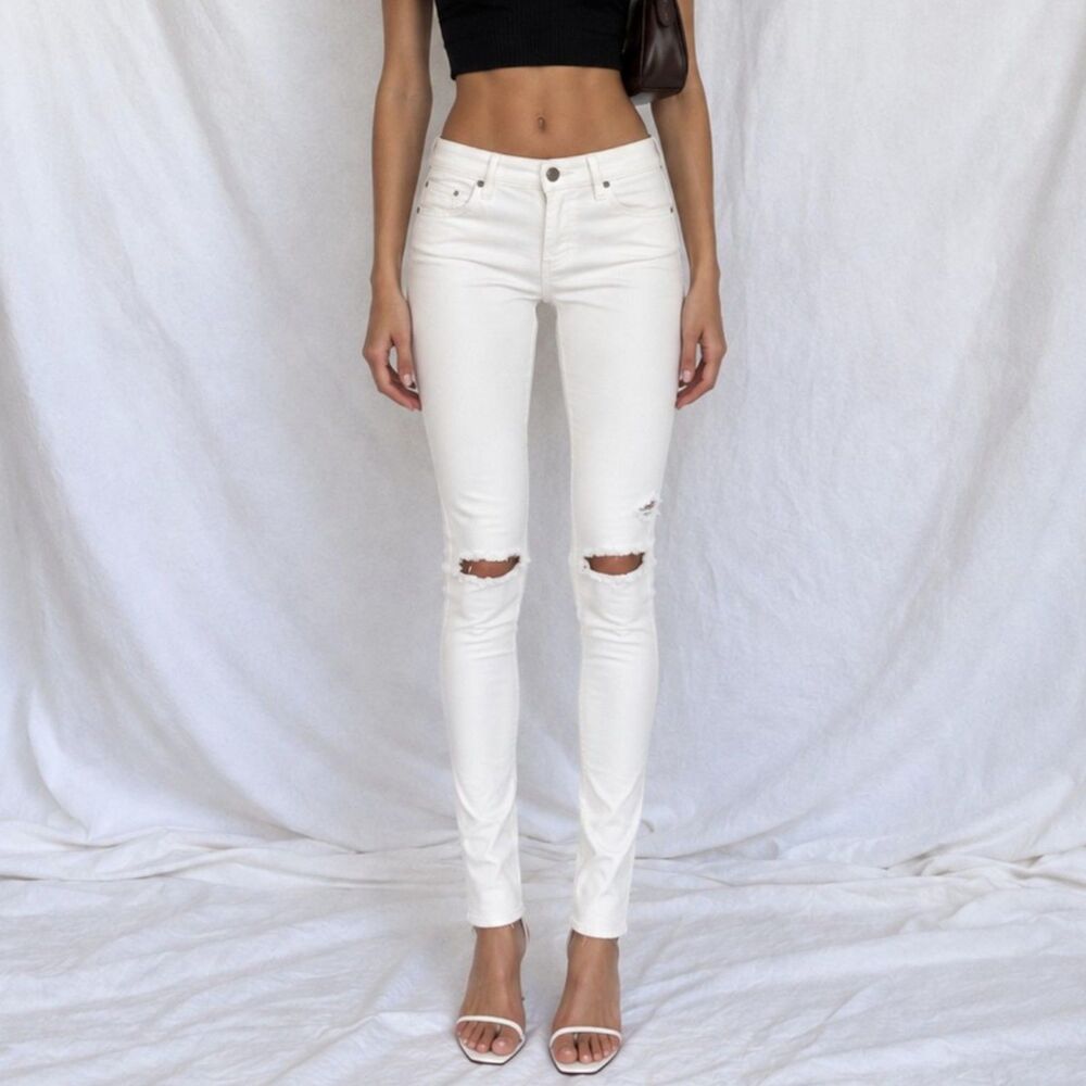 Vintage White Petite Destroyed Distressed Ripped Knee Skinny Denim Jeans Size XS